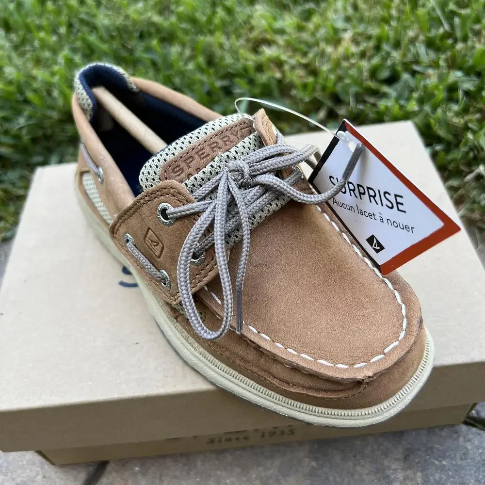 Sperry Top-Sider Shoes Boys Size 11 Brown Lanyard AC Boat Surprise No Tie